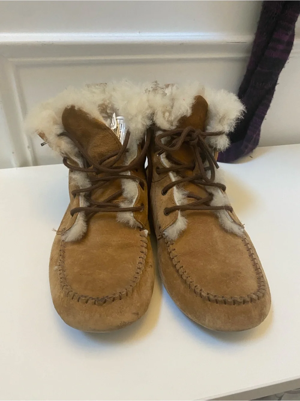 NWOT UGG Chestnut Suede Faux-Fur Lined Lace-Up Boots Size 7 women